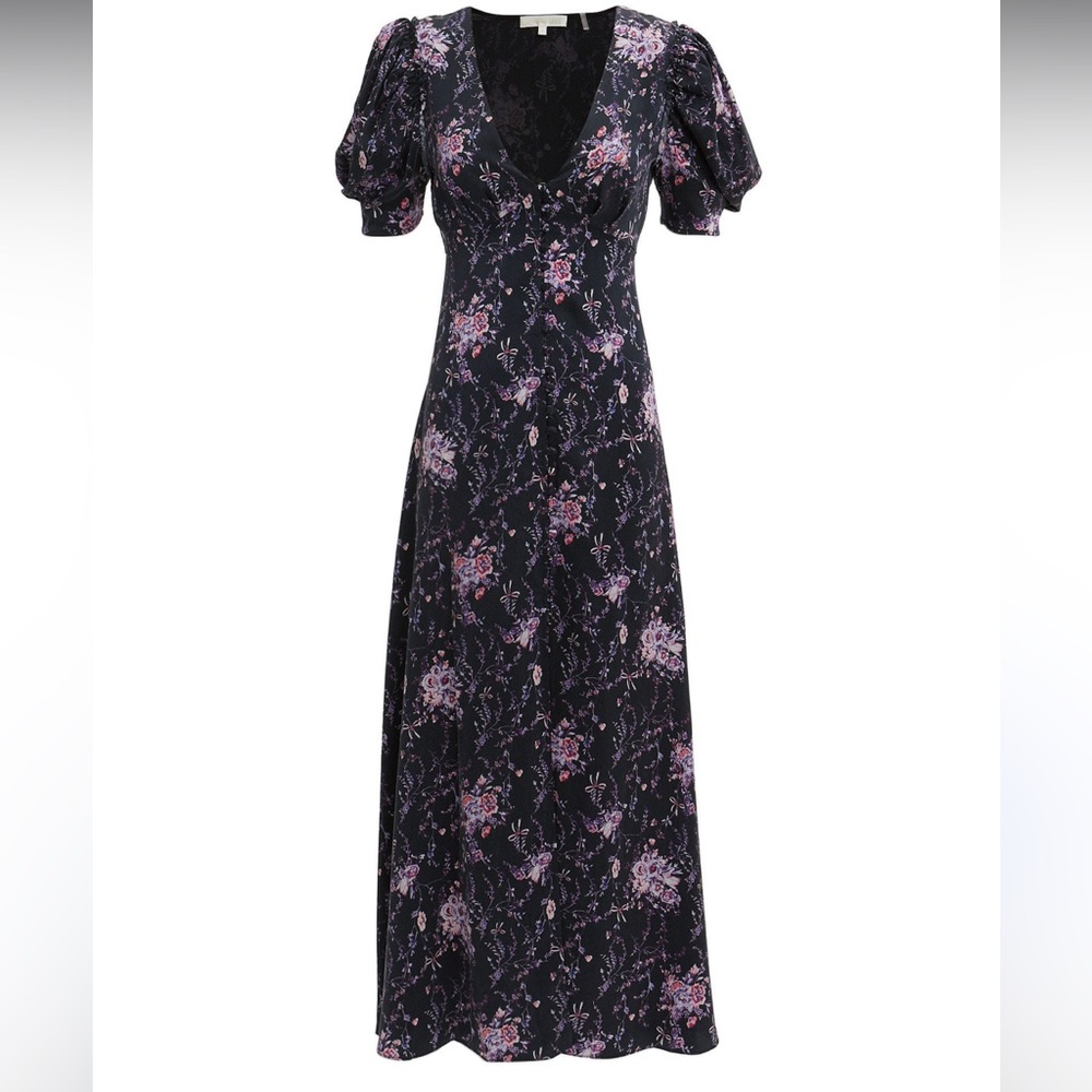 Loveshackfancy Delaney Silk Button Front Dark Rom… - image 2